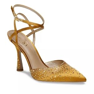 Sam Edelman Women's Hardy Embellished Ankle Strap Pumps, Gold Size 6.5 NWT